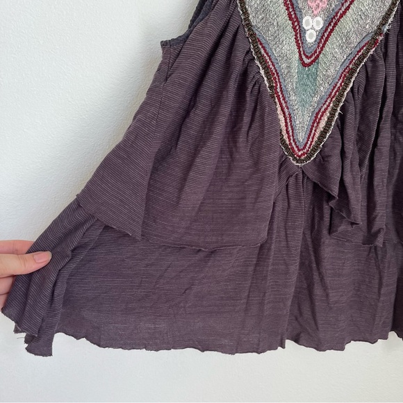 Free People Purple Blouse Boho Size XS Embellished V-Neck Sleeveless Tank Top - Picture 9 of 9